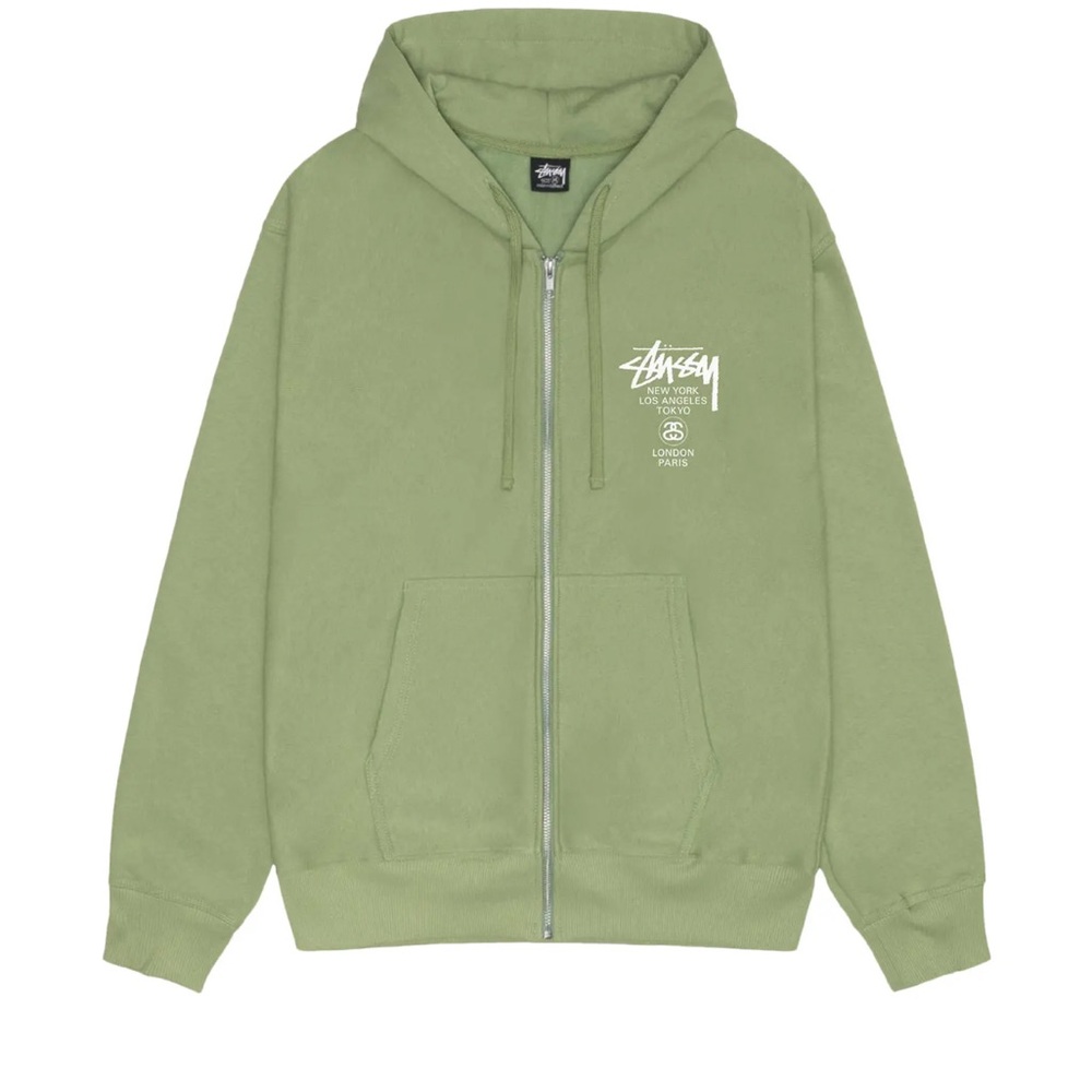 Stussy World Tour Zip Hoodie Moss